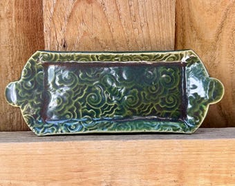 Handmade Turquoise Cloud Rectangle Catch All Plate Tray – Unique Decorative Dish for Organizing