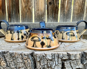 Mushroom Mug | Ceramic mug | Blue glazed | speckled clay | Housewarming gift | Rustic home decor | Personalized Gift | Handmade mug