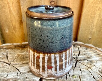 Large Forest Lidded Jar | Forest Themed Lidded Jar | Salt Jar | Sugar Jar | Kitchen Jars | Bathroom | Wheel Thrown Jars | Bathroom Jars