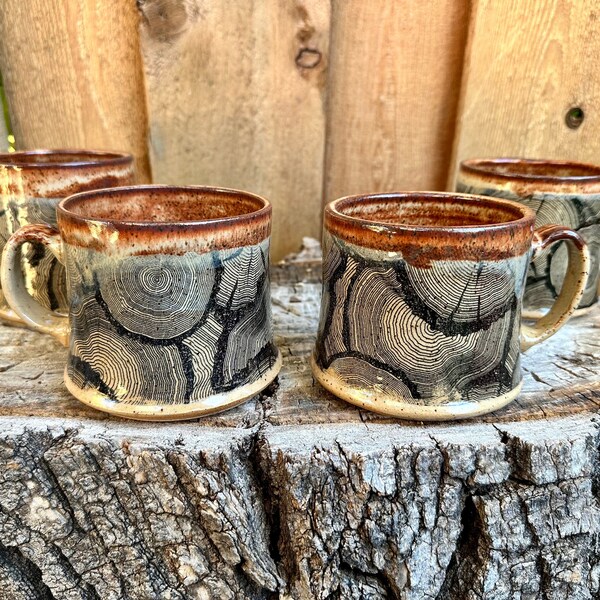 Wood Grain Mug | SECONDS Wood Scene Mug | Unique Mug | Handmade Mug with Wood Trees | Coffee and Tea Mug | Outdoor Comfortable Mug | Unique
