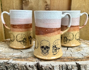 Terracotta Skull Beer Stein | Skull stein with white and terracotta | Skull design | Speckled clay | Pottery handmade | Handmade Mug