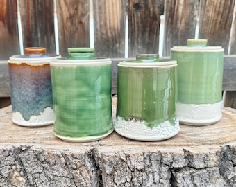 Porcelain Q-Tip Lidded Jars | Porcelain Lidded Jar | Bathroom Jar | Kitchen Jars | Handmade Wheel Thrown Jars | Handmade Q-Tip Jars | Unique