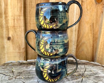 Handmade One of a Kind Crescent Moon Mug | Unique Pottery Ceramic Coffee Cup
