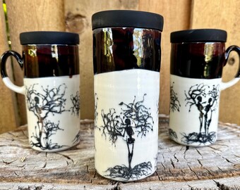 Skeleton Love Porcelain Travel Mug | ToGo Mug | Silicone Lids | Travel Mug Skeleton | Popular Travel Mug | Handmade Porcelain | Halloween