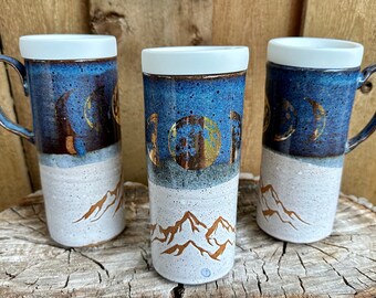Blue Moon Travel Mugs | To Go Mug Silicone Lid | Moon Sequence Travel Tumbler | To Go Mug | Travel Mug | Lg Travel Mug | Unique ToGo | Moon