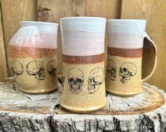 SALE! Terracotta Pocket Skull mug | Beautiful and Creepy Halloween Mug | Skulls Handmade Mug | Stoneware Skull Mug