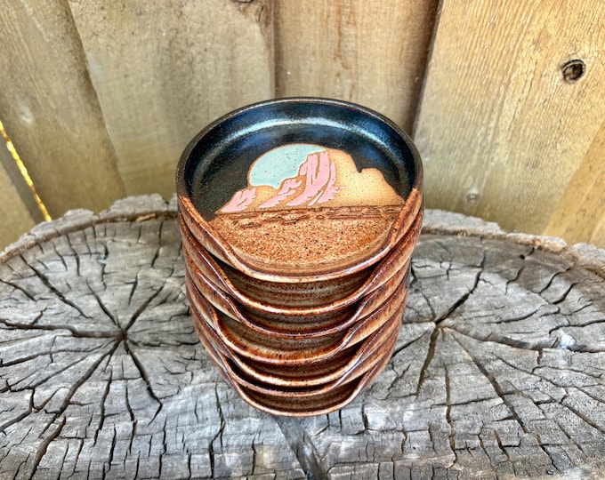 Featured listing image: Handmade Hand Painted Glittery Starr Desert Plateau Moon Large Spoon Rest - Unique Kitchen Decor