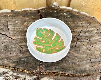 Handmade Ceramic Monstera Leaf Pottery Bowl | Unique Home Decor Gift