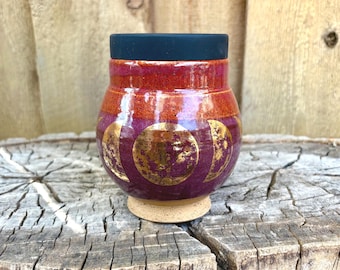 Gold Moon Phase Travel Mug | Wheel-Thrown Ceramic Coffee Mug with Silicone Lid