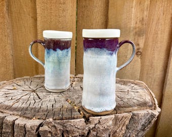 Handmade Drippy Glaze Ceramic Pottery Travel Mug with Silicone Lids - Discounted Seconds