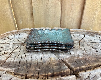 Handmade Rectangle Scallop Edge Blue Filigree Plate | Catch All Dish Jewelry Tray Soap Dish