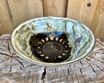Large Handmade Moon Phase Astrology Ceramic Serving Bowl with Drippy Glaze - Unique Pottery Decor