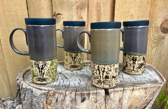 Skeleton Love Stoneware Travel Mug - Handmade Pottery with Lid