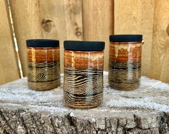 Unique Handmade Wood Grain Ceramic Tumbler with Silicone Lid - Perfect Travel Mug for Hot or Cold Beverages