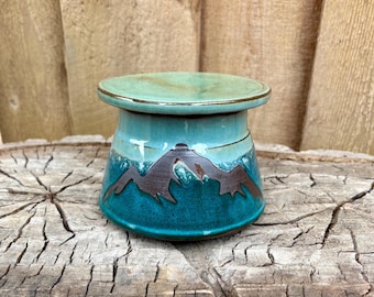 Mountain Scene Butter Keeper | Dark Clay French Butter Crock