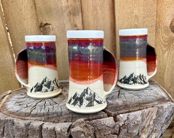 Handmade Mountain Pocket Travel Mug with Silicone Lid - Ceramic Hand Warming Mug