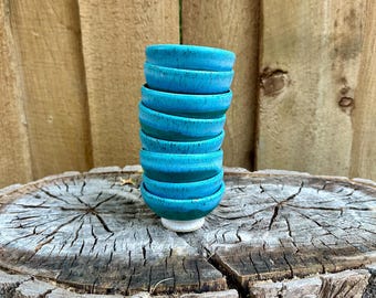 Handmade Turquoise & White Ramekin - Unique Tiny Bowl Small Bowl, One of a Kind Artisan Piece
