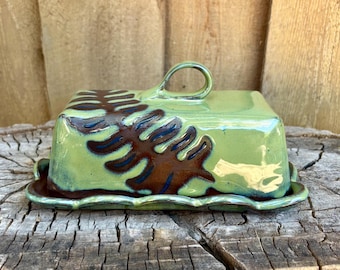 Handmade Ceramic Fern UK Irish Block Butter Dish | Unique Ceramic Design