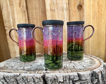 Handcrafted Sunset & Sunrise Desert Pottery Travel Mug with Silicone Lid - Perfect for Travel Lovers