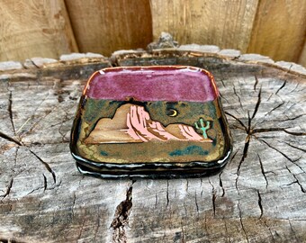 Rectangle Hand Painted Desert Moon Marbled Coaster/Plate | One Hand Painted Plate or Tray