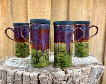 Handcrafted Desert Pottery Travel Mug with Silicone Lid - discounted seconds
