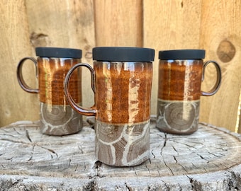 Rustic Dark Wood Travel Mug | Eco-Friendly Coffee Cup | Silicone Lid for On-the-Go