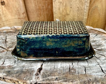 Handmade Ceramic Knit Texture Block Style Butter Pottery Butter or Cream Cheese Dish - Perfect for Home & Entertaining
