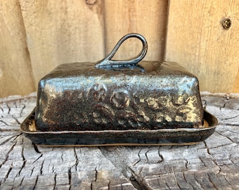 Handmade Sparkly Skull UK Irish Block Butter Dish | Unique Ceramic Design
