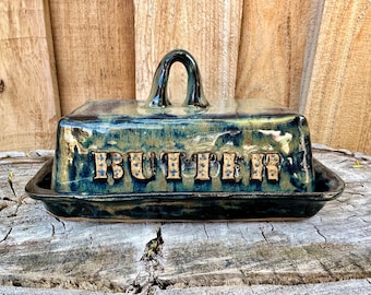 Handmade Hand Built Pottery Large Block Butter Dish - Unique Ceramic Kitchen Decor