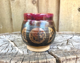 Gold Moon Phase Mug | Black and Pink Sparkly Moon Mug | Handmade Witchy Mug | Cosmic Night Sky Mug