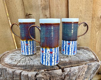 Handmade Ceramic Travel Mug with Silicone Lid – Cardinal & Forest Design