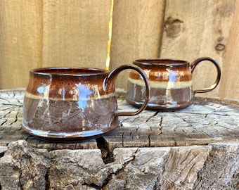 Handmade Wood Grain Pottery Mug - Rustic Ceramic Coffee Cup