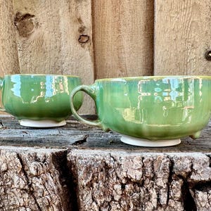 Green Drippy Handmade Porcelain Cup - Small Pottery Mug for Coffee or Tea