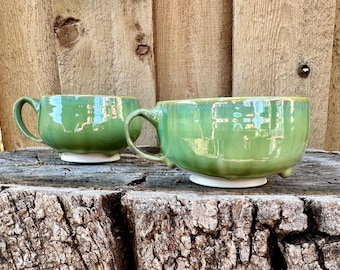 Green Drippy Handmade Porcelain Cup - Small Pottery Mug for Coffee or Tea