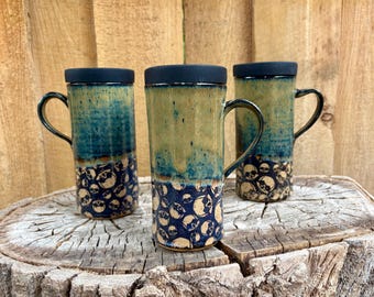 Unique Handmade Skull Pottery Travel Mug with Durable Silicone Lid - Cup Holder Friendly
