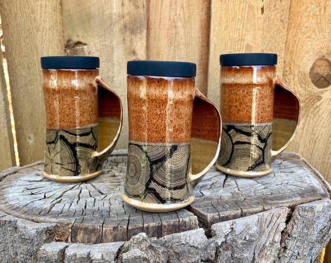 Featured listing image: Wood Grain Pocket Mug | Hand-warming Travel Mug with Silicone Lid