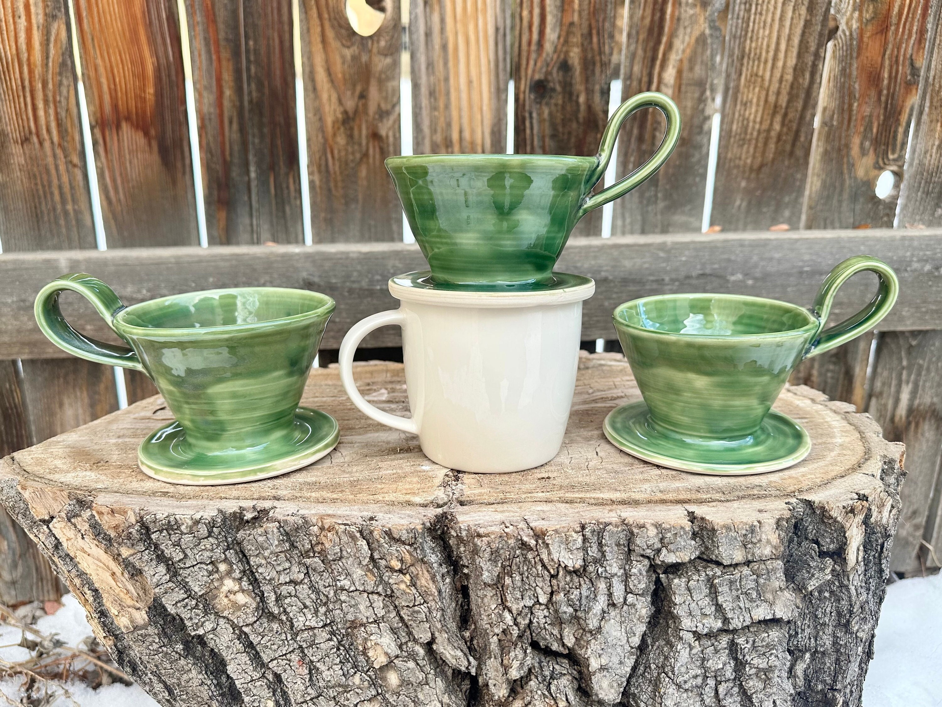 Ceramic Pour Over Set | Coffee Dripper | Speckled Beige Fern - Coffee  Brewer and Pitcher Set - Pottery Brewer & Pitcher