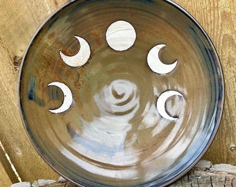 Ceramic Pottery Full Moon Phase Serving Bowl - Beautiful Handmade Marbled Porcelain Plate