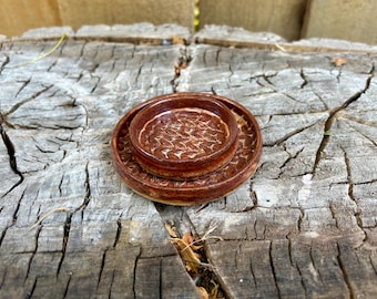 Mini Catch All Dish Set with Knit Pattern | Handmade Pottery Dishes for Jewelry, Change, Etc. | Bedside Plate for Crochet Lovers