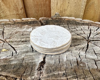 Set of FOUR Handmade White Ceramic Pottery Mushroom Coasters - Unique Mushroom Design - discounted seconds