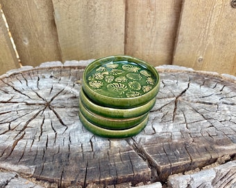 Handmade Pottery Catch All Dish: Monstera Pattern Stoneware | Jewelry Dish | Ring Dishes