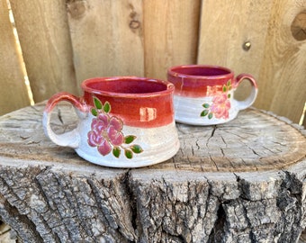 Magnolia Mug | Handmade Ceramic Floral Mug | Housewarming gift | Pink and White Handmade Magnolia Mug | Unique Handmade Mug | pink floral