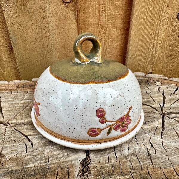 Handmade Floral Butter Dish | Speckled clay with hand painted flowers | Butter Dome | Handmade Pottery Butter Dish | Blossoms Butter Dish