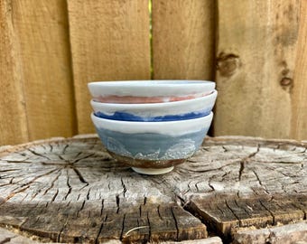 Set of Three Unique Handmade Porcelain Bowls – Artisan Pottery Ceramic Collection