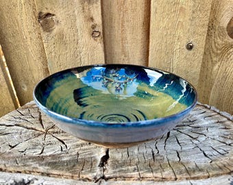 Stunning Handmade Large Floral Serving Bowl - Marbled Clay Ceramic Serving Bowl