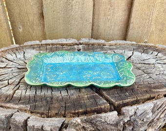 Handmade Ceramic Pottery Monstera Plant Plate Tray Dish for Jewelry Kitchen or Bathroom