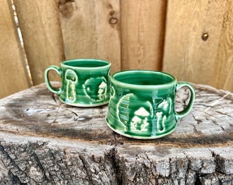 SECONDS Porcelain Mushroom Espresso Mug | Handmade Small Coffee Mug | 8 oz Mug | Green handmade espresso mug | Green Mushroom cappuccino mug