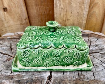 Handmade Emerald Green Ceramic Pottery Butter Dish - Block UK Style Butter Dish