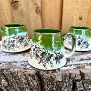 Porcelain Green Floral Mug | Handmade Green Floral Mug | Coffee and Tea Mug | Handmade Porcelain Mug | Outdoor Lover Mug | Plant-Lover Gift