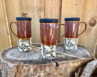 Handmade Skull Ceramic Travel Mug with Silicone Lid - Discounted Seconds